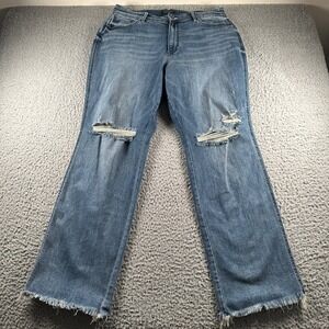 JUDY BLUE Jeans Womens 16W Straight Fit Distressed Raw Hem Medium Blue Knee Rips